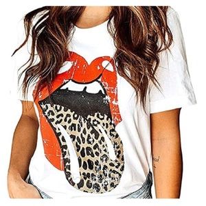 Red Lip Leopard Tongue T-Shirt